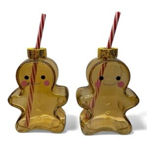 CROFTON Gingerbread Man Glass Sipper, 9.1 oz Sculpted Cup Bundle